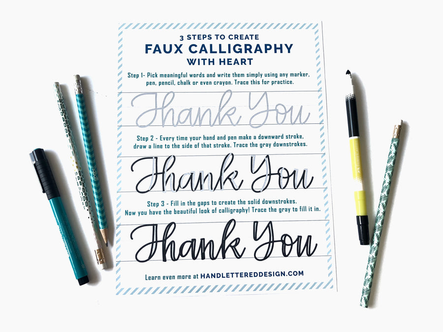 3 Steps to Faux Calligraphy with Heart Worksheet