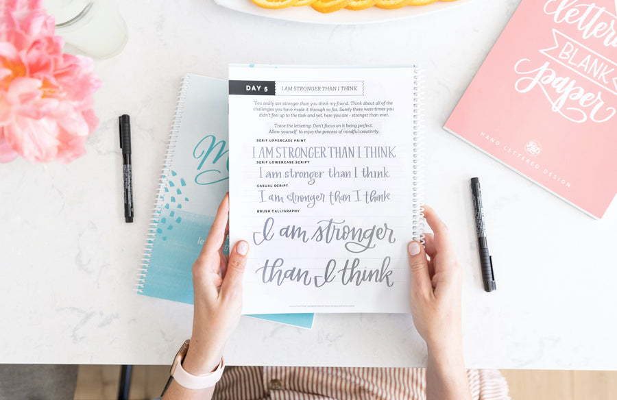 daily mindful lettering workbook "I am stronger than I think"