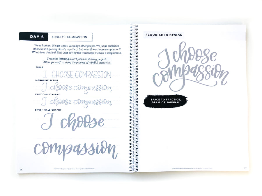 Daily Mindful Lettering Book with Inspirational Quotes: Hand lettered  Design 30