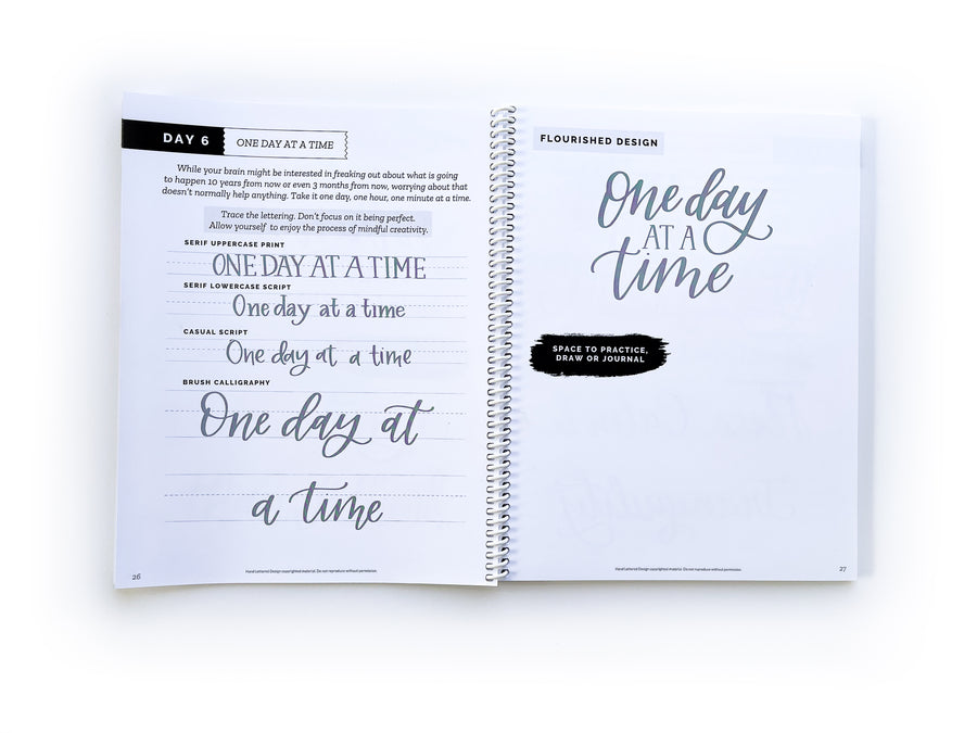 Daily Mindful Lettering Book with Inspirational Quotes: Hand lettered  Design 30